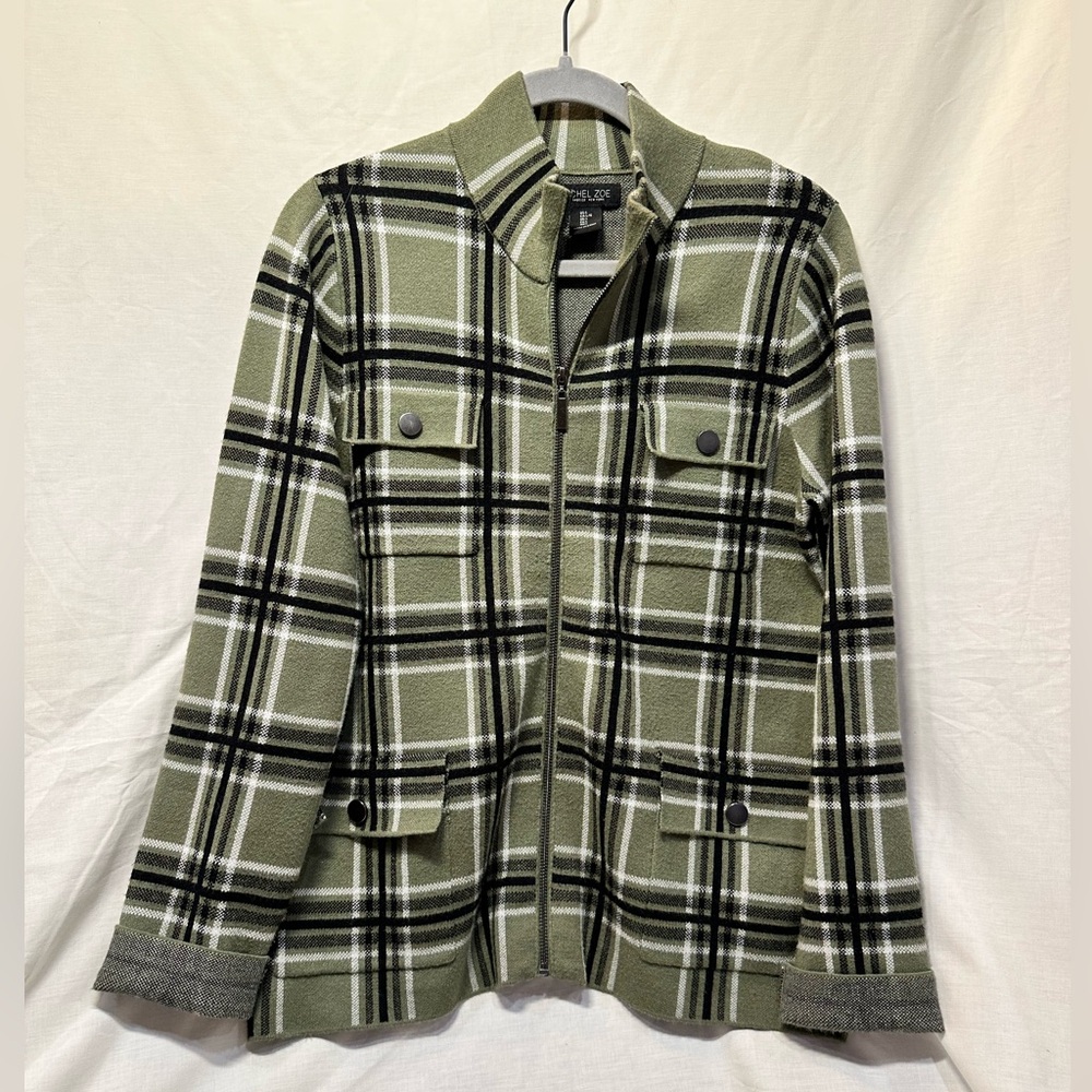 Super Cute Plaid Sweater Jacket NWOT Rachel Zoe Large Cozy Fall
